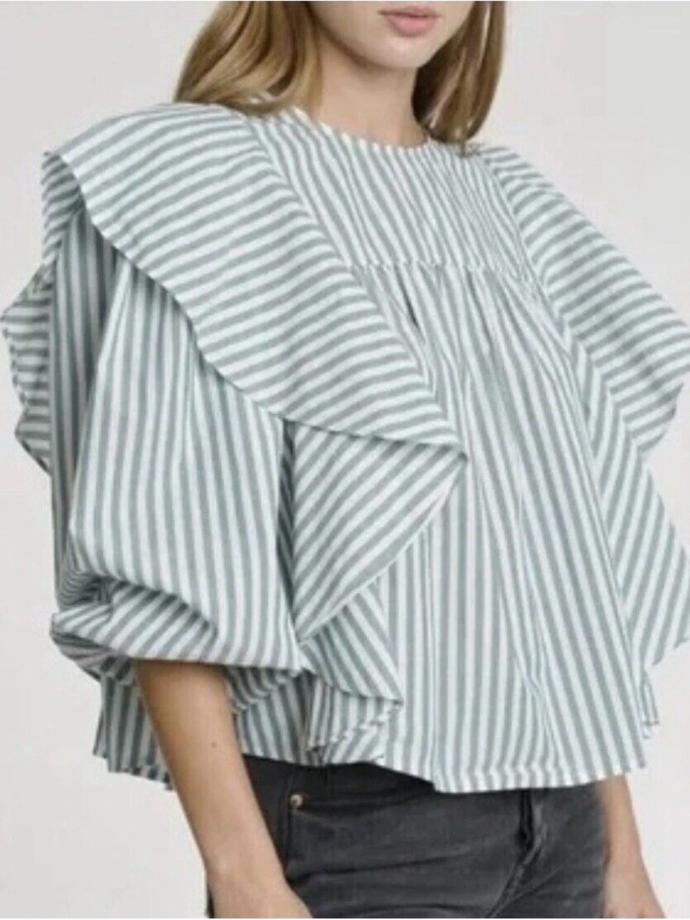 Anthropologie Pistola Kaelynn Ruffle Top Forest Stripe